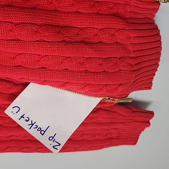 Ralph Lauren red cable knit sweater jacket gold logo size Large - Picture 3 of 8
